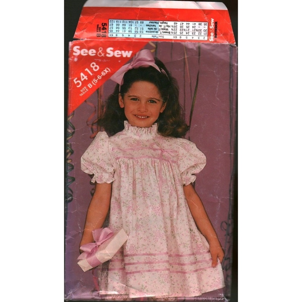 See‎ & Sew 5418 Butterick Girls Dress Sewing Pattern Size B 5 6 6X Puff Sleeve